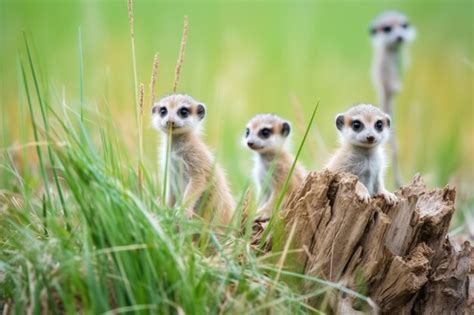 Premium Photo | Meerkat family on alert in grassy habitat