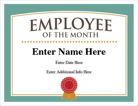 Employee of the Month Certificate - Free Award Certificates