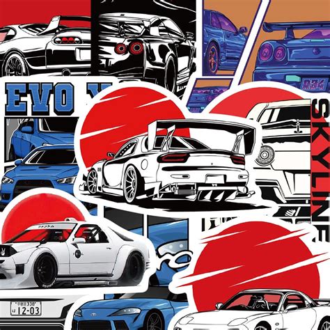 50 Sheets of JDM Stickers Cartoon-style Japanese Racing Popular and ...