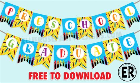 Free Preschool & Kindergarten Graduation Banner Printable - ellierosepartydesigns.com