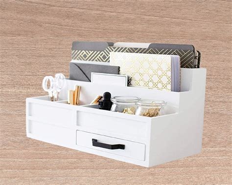 White Desktop Organizer With Drawer Home Countertop Storage - Etsy