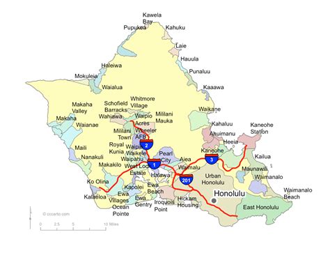 Oahu's Roads - Oahu's Interstates and Hwys Map - CCCarto.com