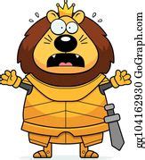 2 Scared Cartoon Lion King Armor Clip Art | Royalty Free - GoGraph