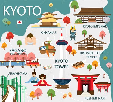 Map Of Kyoto Attractions Vector And Illustration. Stock Vector | Adobe Stock