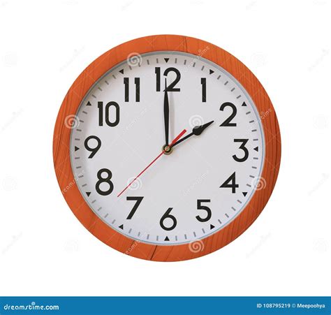 Clock Of Pattern Brown Wood In Two O Clock Isolated On White Bac Stock ...