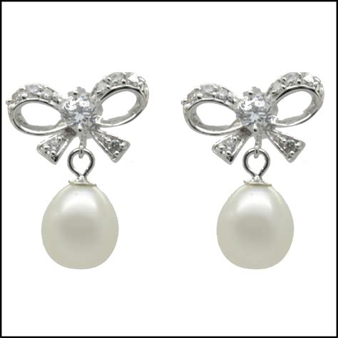 C33E - Silver Bow & Pearl Earrings - Lido Collection