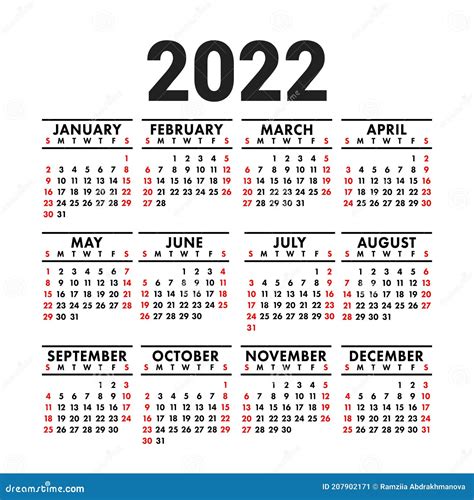 Calendar 2022. English Vector Square Wall Or Pocket Calender Design ...