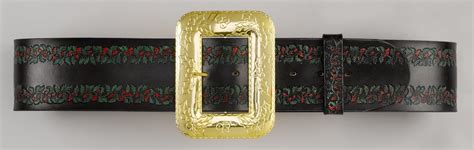 Santa Belt Embossed and Decorated with Red and Green Holly with Buckle - Shop Classic Claus