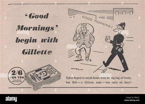 Gillette razor blades vintage magazine advertisement with the strap line Good Mornings begin ...