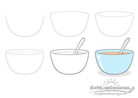 How to Draw a Bowl of Soup Step by Step - EasyLineDrawing