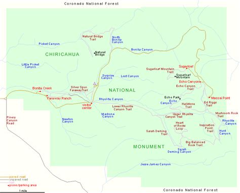 Map of Chiricahua National Monument, Arizona