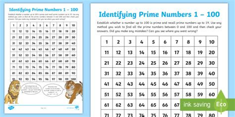 Prime Numbers to 100 - Maths Resources