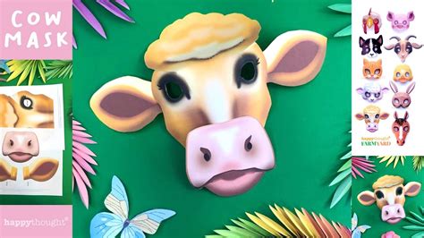 DIY 3D paper cow mask. Instantly download and make a printable cow mask template • Happythought ...