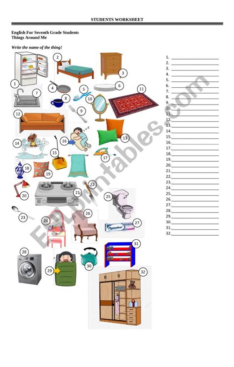 Students Worksheet - Things Around Us - ESL worksheet by Yokzchan