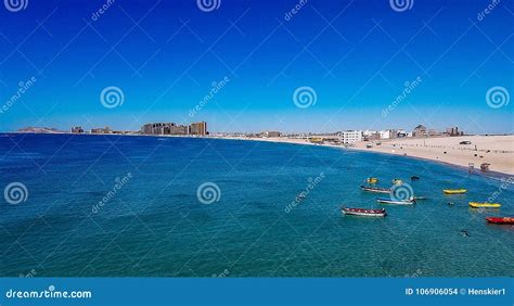 Clear Water and Boats at Sandy Beach, Rocky Point, Mexico Stock Photo ...