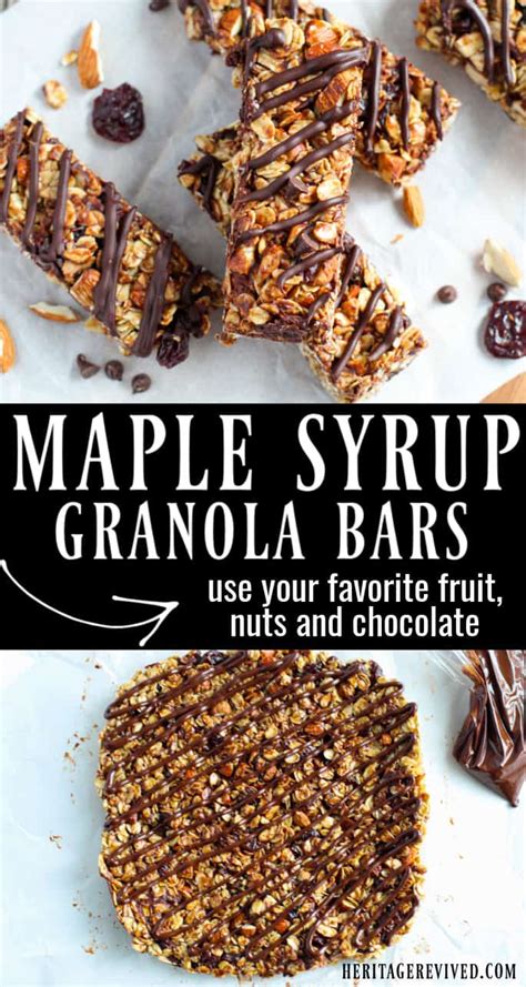 Maple syrup granola bars (with dried fruit and chocolate) - Heritage ...