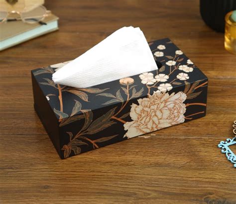 Buy Black Flower Wooden Tissue Paper Box Online in India at Best Price ...