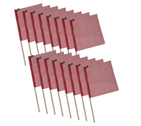 (16 Pack) Safety Flag w/ Dowel and Jersey Mesh Construction - Red - 18 ...