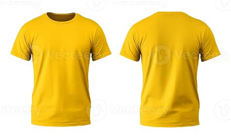 plain yellow t-shirt mockup template, with view, front and back, isolated on transparent ...