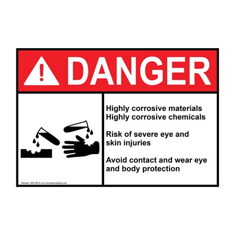 ANSI DANGER Highly Corrosive Materials Chemicals Sign ADE-3815 Hazmat