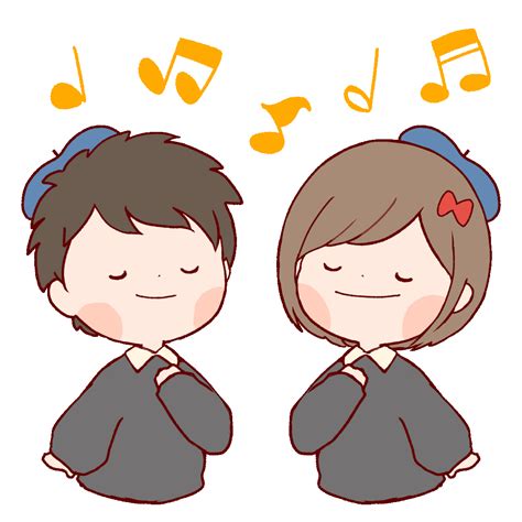 Animated Illustration of a Boy and Girl Singing in a chorus | UGOKAWA