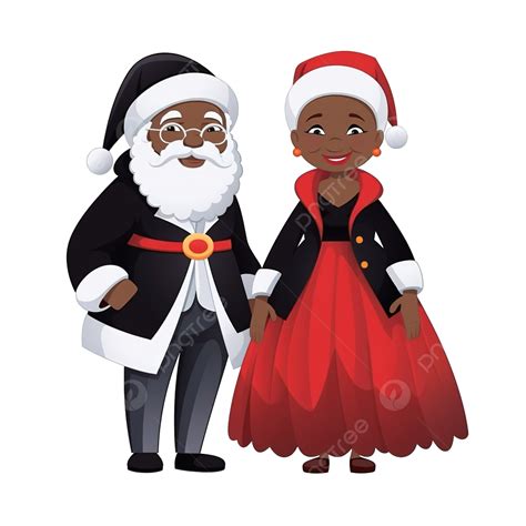 Black Santa And Mrs Claus Standing In Christmas Festival Design Vector ...