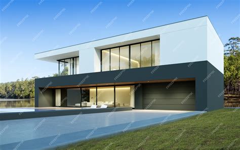 Premium Photo | 3D rendering of modern luxury house with garage