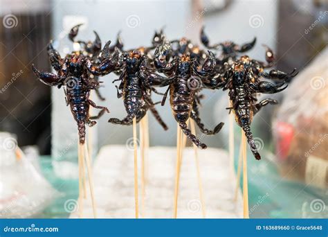 Deep Fried Scorpions Selling at the Bangkok Night Market. Stock Photo - Image of bokeh, cooked ...