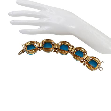 Vintage Unsigned Gold and Faux Turquoise Bracelet Circa 1960s For Sale ...