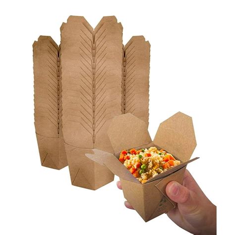 Takeout Food Containers 8 Oz Microwaveable Kraft Brown Paper Mini Chinese Take Out Box (50 Pack ...