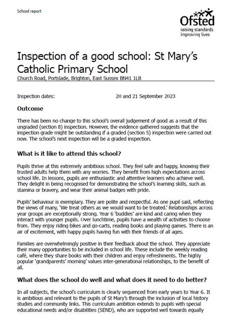 Ofsted Report – St Mary's Catholic Primary School