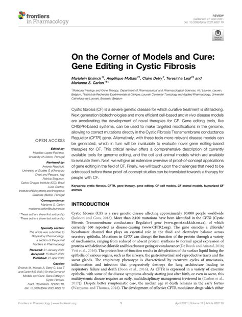 (PDF) On the Corner of Models and Cure: Gene Editing in Cystic Fibrosis