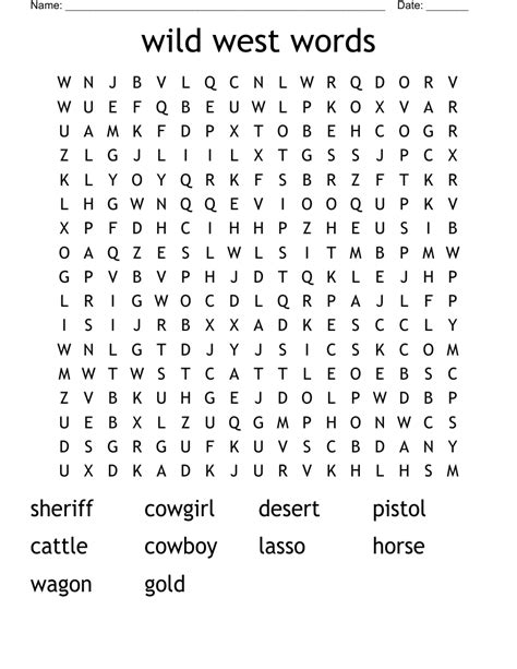 Wild West Word Search Printable