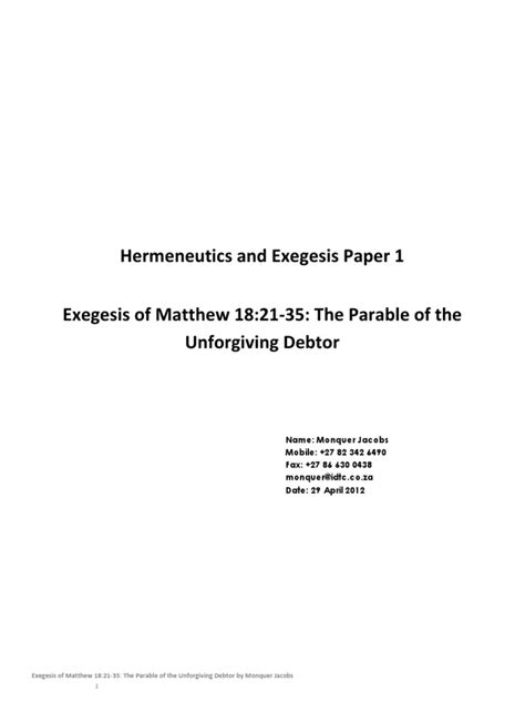 Paper 1-Exegesis of Matthew 18-21-35 | Forgiveness | Saint Peter