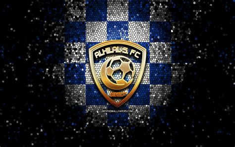 Download wallpapers Al Hilal SFC, glitter logo, Saudi Professional League, blue white checkered ...