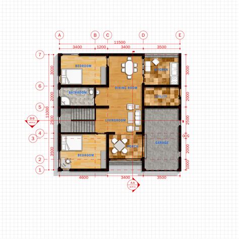 Simple Modern House 1 Architecture Plan with floor plan, metric units ...