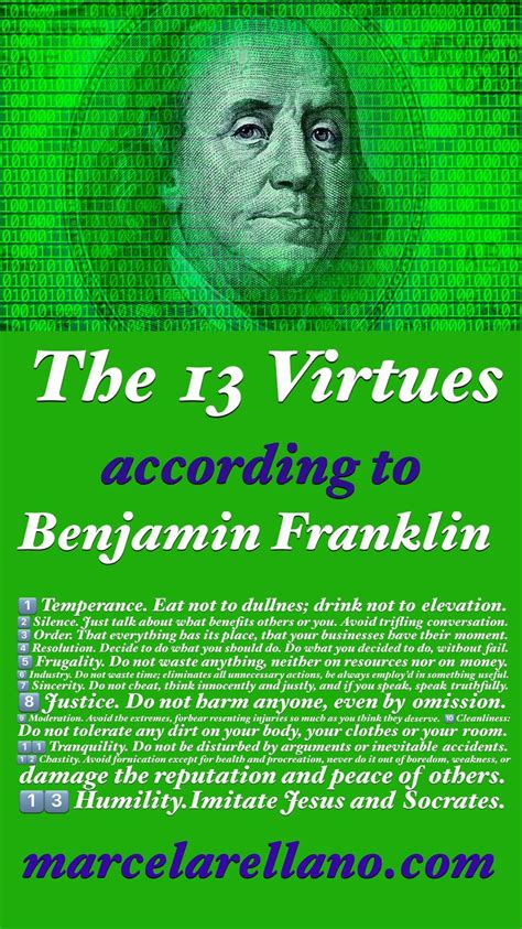 THE 13 VIRTUES ACCORDING TO BENJAMIN FRANKLIN | Benjamin franklin