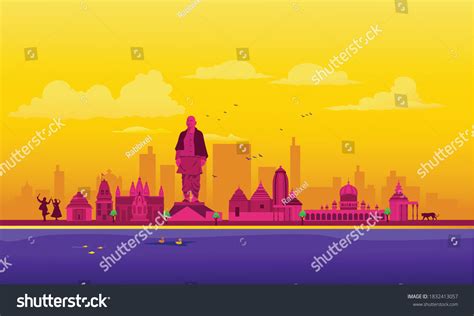 Vector Cartoon Illustration Gujarat Skyline Isolated Stock Vector ...