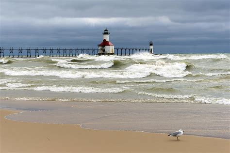 Saint Joseph Michigan Lighthouses Stormy Day at Silver Beach III Color Photograph by Sally ...