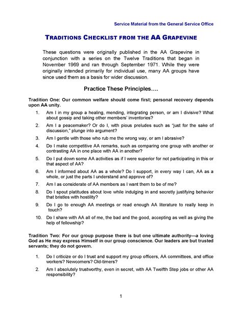 Traditions Checklist from the A.A. Grapevine | Alcoholics Anonymous