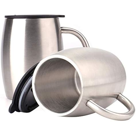 Stainless Steel Coffee Mugs With Lids Double Walled Insulated Travel Handle Hot | eBay