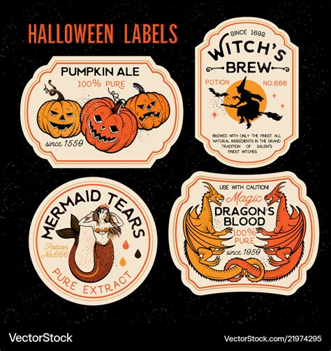 Halloween bottle labels potion labels Royalty Free Vector