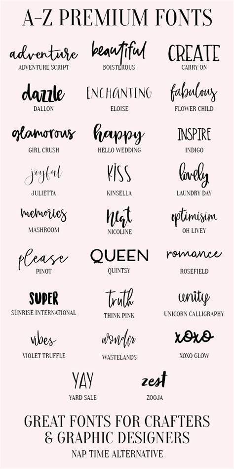 Premium Font List by Nap Time Alternative, Silhouette Cameo Fonts, Cricut Explore Fonts ...