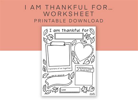 I Am Thankful for Activity for Kids, Thanksgiving Worksheet, Gratitude Coloring Page, Autumn ...