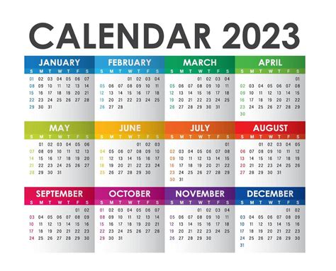 Colorful Calendar year 2023 vector design template, simple and clean ...