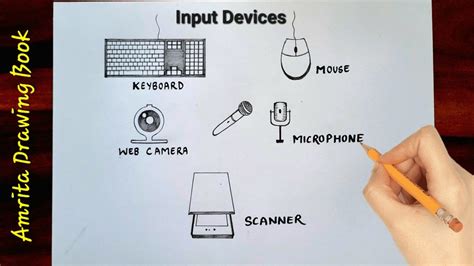 Computer input devices drawing | Computer input parts | main parts of computer drawin ...