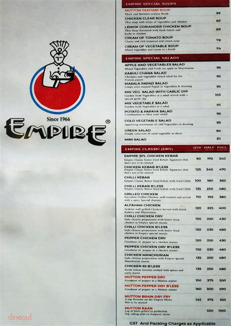 Menu of Empire Restaurant, Jayanagar, Bangalore | Dineout