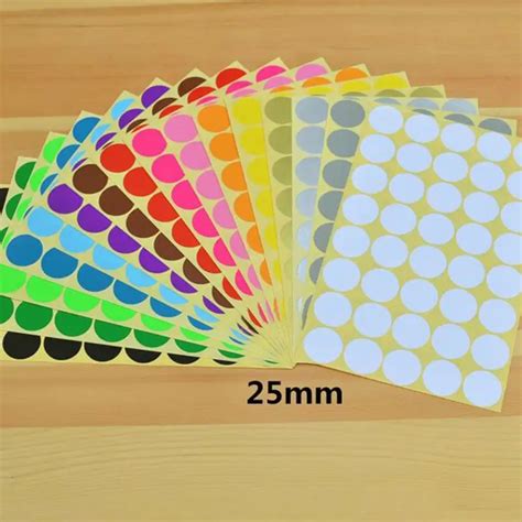 5 Sheet/set 25mm DIY Stickers Colorful Writing Round Sticker Labels Dot Blank Self adhesive ...