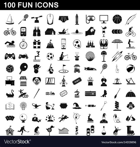 100 fun icons set simple style Royalty Free Vector Image