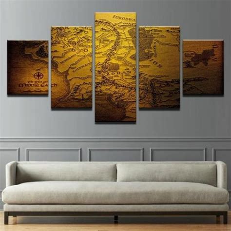 Lord Of The Rings Map Of Middle Earth – Movie 5 Panel Canvas Art Wall Decor – Canvas Storm